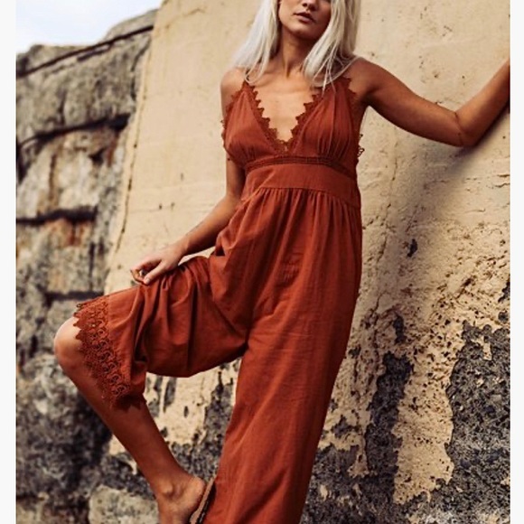 Lace and Lies Terra Cotta Crochet Lace Jumpsuit - Picture 14 of 14